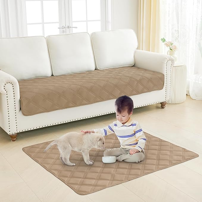 Smiry Waterproof Dog Bed Cover Blanket 40x80, Soft Reversible Pet Blanket, Washable Leakproof Cats Dogs Couch Cover for Sofa, Couch, Furniture, Camel/Beige