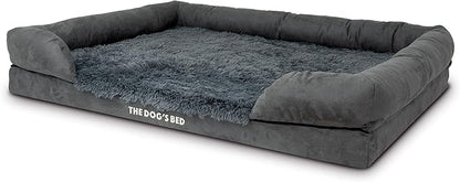 The Dog’s Bed Orthopedic Memory Foam Dog Bed with Bolsters, Fur Fabric, Grey Fur, XXL