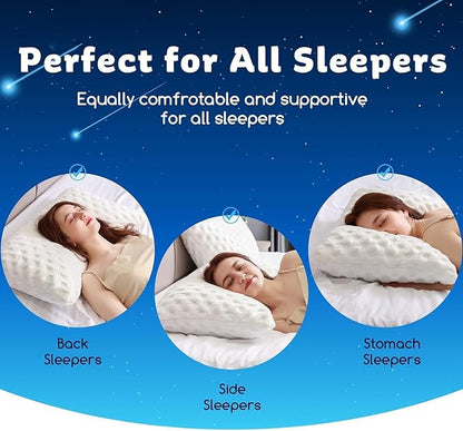 Cooling Side Sleeper Pillow for Neck and Shoulder Pain, Luxury Shredded Memory Foam Firm Cool Bed Pillows for Sleeping Set of 1- Adjustable Standard Size- Washable Cover Original White