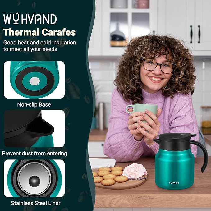 27Oz Thermal Coffee Carafes For Keeping Hot/Cold, Stainless Steel Coffee Carafe, Dustproof Insulated Water Carafe for Party/Home,Agave Teal