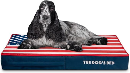 The Dog’s Bed Orthopedic Memory Foam Dog Bed Mattress, Oxford Fabric, Blue & Red Trim USA Center Flag, M, 4-Inch