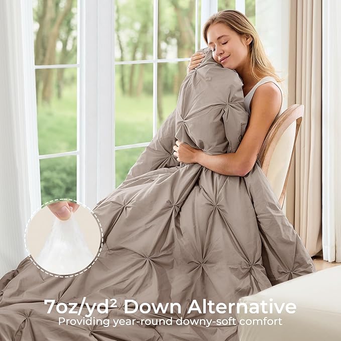 Sasttie Full Size Comforter Set, 7-Piece Bed in a Bag, Pintuck Bedding Set for All Season, Includes Comforter, Flat Sheet, Fitted Sheet, Pillowcases and Pillowshams, Dark Linen