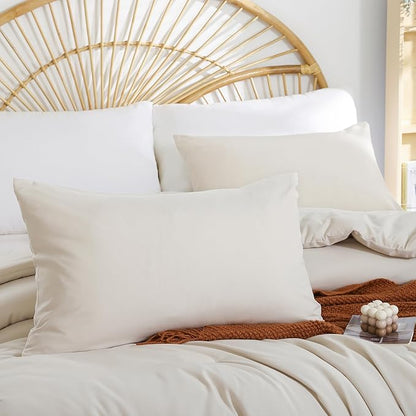 weigelia Beige Comforter Queen Size 3PCS Bed Comforter with 2 Pillowcases - Ligtweight Soft Solid All Season Queen Comforter Bed Set - Boho Aesthetic Bedding Set for Men and Women