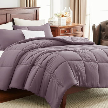 CozyLux Full Size Comforter Sets - Dusty Purple Comforter Full Size, 3 Pieces Box Stitched Bed Set for All Seasons, Soft Lightweight Bedding Sets with 1 Down Alternative Comforter and 2 Pillow Shams