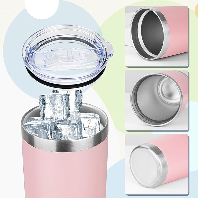 20oz Tumbler with Lid Stainless Steel Insulated Tumblers Travel Coffee Tumbler Bulk Double Wall Vacuum Insulated Water Cup Christmas Gifts for Women Men Her Him Home Office (Pink, 4pack)