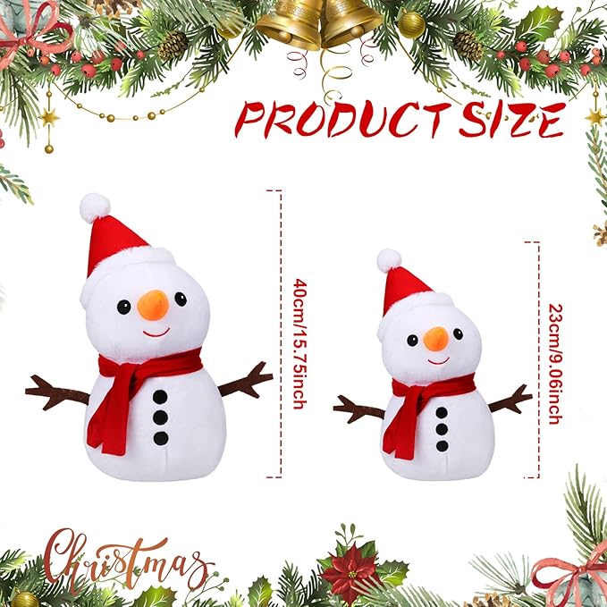 Soaoo 2 Pcs Winter Snowman Throw Pillow Snowman Stuffed Animal White Snowmen Cushion Pillows Cute Winter Holiday Decorative for Couch, Sofa, Bedroom 15.8 Inch and 9 Inch