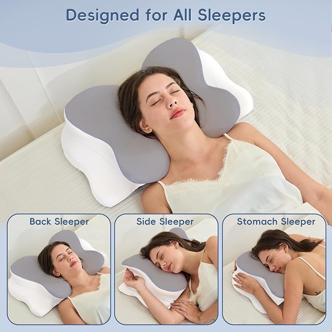 Cervical Neck Pillow, Ergonomic Memory Foam Pillows for Neck Pain Relief with Breathable Pillowcase, Adjustable Contour Neck Support Pillow for Side Back Stomach Sleepers, Odorless (Grey)