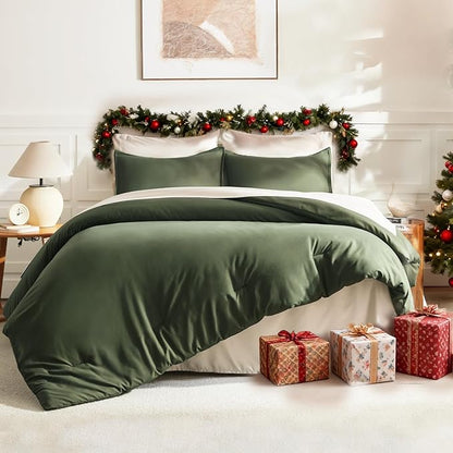 Litanika Dark Olive Green California King Comforter Set - 3 Pieces Cal King Lightweight Summer Soft Solid Bed Comforter, Oversized Fluffy Down Alternative Bedding Set (104x96In, 2 Pillowcases)