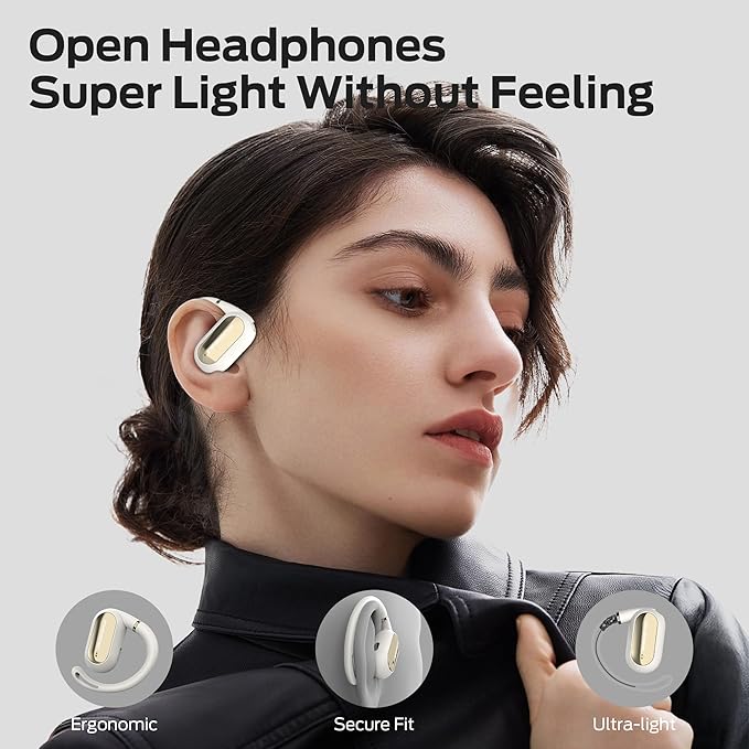Monster Open Ear AC322 Wireless Earbuds, Bluetooth 5.4, 36H Playtime, IPX5 Waterproof, Open-Ear Design with Adjustable Ear Hooks, Secure Fit for Running & Workout, Clear Calls White