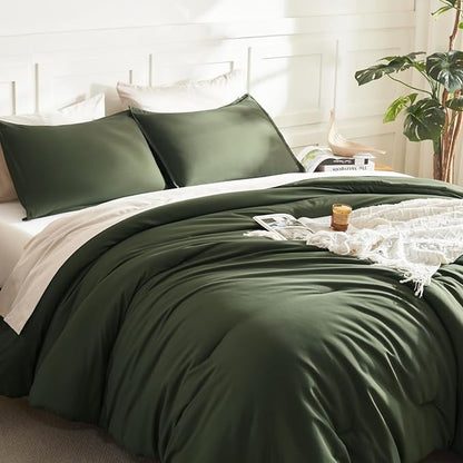 Litanika Comforters Twin XL Size Olive Green, 2 Pieces Lightweight Solid Bedding Set & Collections, All Season Fluffy Bed Set (68x92 Inches Comforter & 1 Pillowcase)