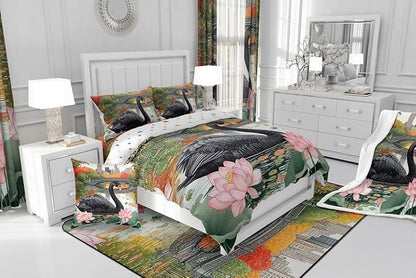 Black Swan Kids Toddler Comforter Sets,Wild Birds Pond Reversible Bedding Set for KidsChildren,Watercolor Lotus Flowers Leaves 2 Pieces Quilt Sets,Modern City Landscape Duvet Insert,1 Pillow Case