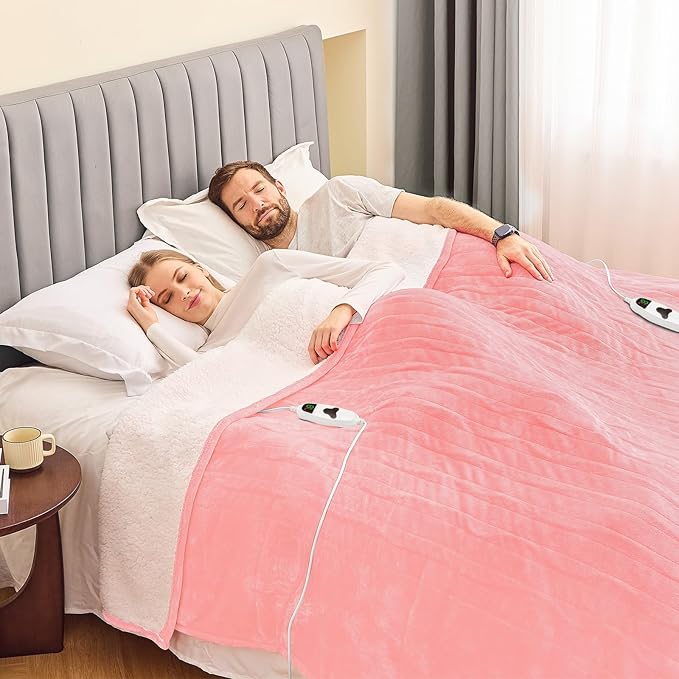 greenoak Heated Blanket Electric Queen Size 84"X90" Dual Control, Heating Blanket with 10 Heat Levels 1/2/4/6/8 Hours Auto-Off,Sherpa Warm Christmas Blanket,Light Pink