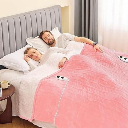 greenoak Heated Blanket Electric Queen Size 84"X90" Dual Control, Heating Blanket with 10 Heat Levels 1/2/4/6/8 Hours Auto-Off,Sherpa Warm Christmas Blanket,Light Pink