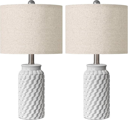 20.5" White Modern Ceramic Bedside Lamp Set of 2 for Bedroom Decor Farmhouse Table Lamp for Living Room Office Dorm