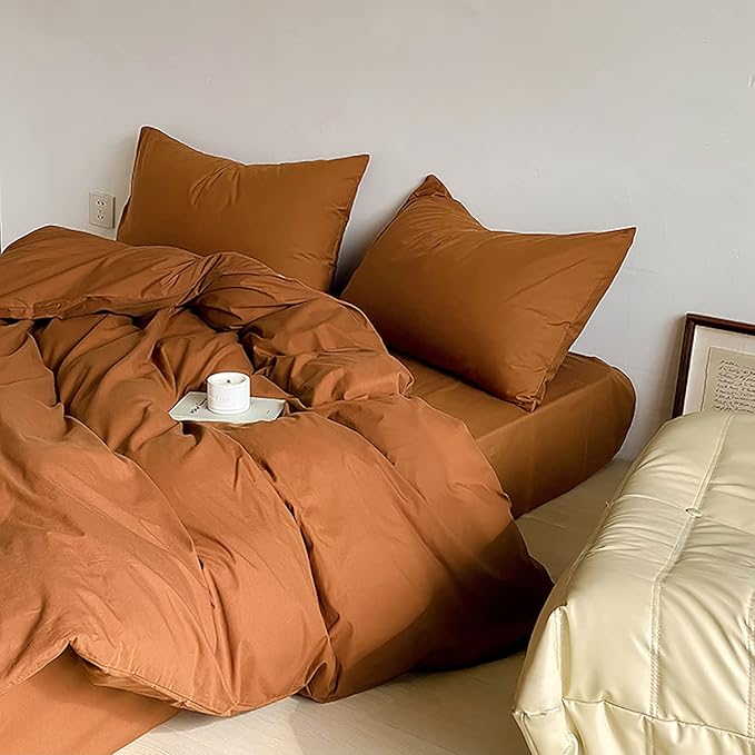 Luxlovery California King Pumpkin Comforter Rust Terracotta Bedding Set Cal King Caramel Burnt Orange Quilts Pumpkin Brown Comforter Set Women Men Cal King