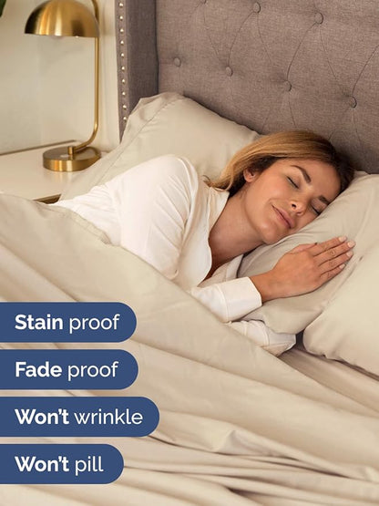 Extra Deep Split King Sheet Set - 7 Piece Breathable and Cooling Sheets - Hotel Luxury Bedding for Women, Men, Kids & Teens - Easy Secure Fit - Soft, Wrinkle Free & Comfy - Extra Deep Pockets - Wheat