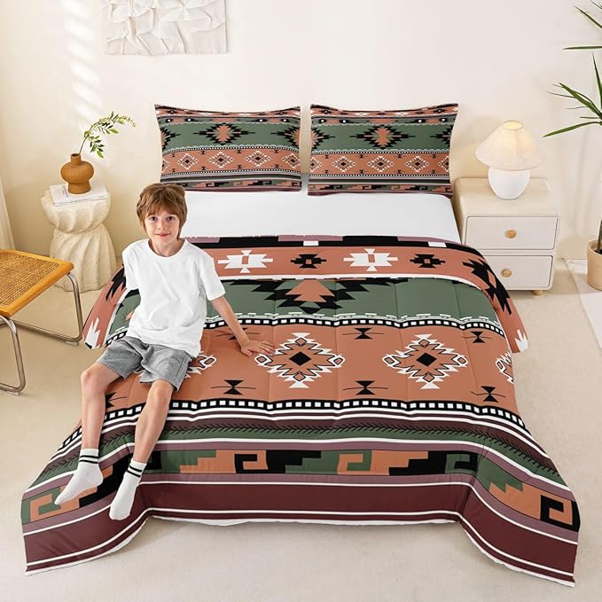 Erosebridal Western Boho Queen Comforter Set,Aztec Quilt,Ethnic Tribal Arrow Bedding Set Country Decor Duvet Insert,Room Decor for Bedroom Boho Living Room Decor,Southwestern Decor