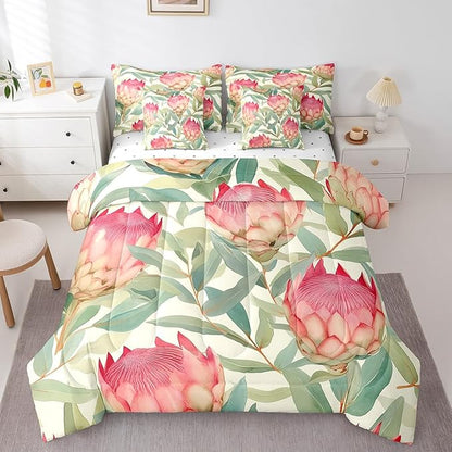 Feelyou Flowers Comforter Set King Size 7 Pieces Florals Bedding Set for All Season Blossom Flowerss Pattern Nature Theme Bed in a Bag with Comforter, Sheets, Pillowcases & Cushion Cover