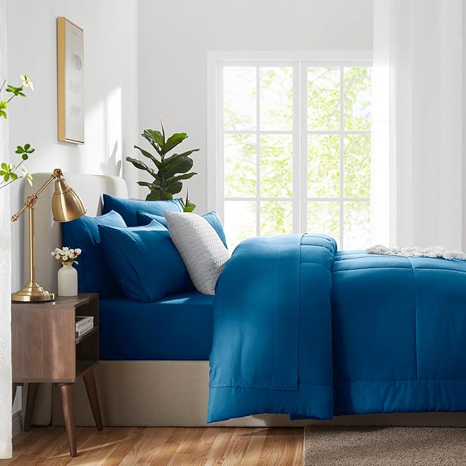 CozyLux Queen Comforter Set Teal, 7 Pieces Bed in a Bag, Teal Comforter Queen Size, All Season Bedding Sets with Stitch Quilted Comforter, Flat Sheet, Fitted Sheet, Pillowcases