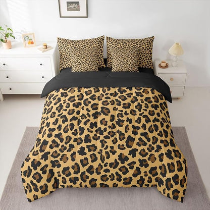 Erosebridal Gold Black Leopard Print Full Comforter Set 7 Pieces | Animal Skin Pattern Bed in A Bag for Bedroom Cheetah Fur Bedding Set with Comforters Women Men Adults Room Decor