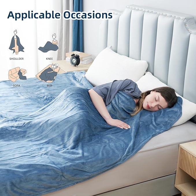 Electric Heated Blanket Twin Size 62"x84", Fast Heating Throw, Soft Plush Microplush for Bed & Couch, 1-10Hs Auto Off & 6 Heating Levels, Machine Washable, Gifts for Grandma & Family-Light Blue