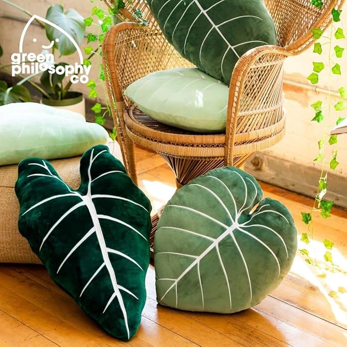Green Philosophy Co. Philodendron Gloriosum Leaf Pillow - Moody Green
