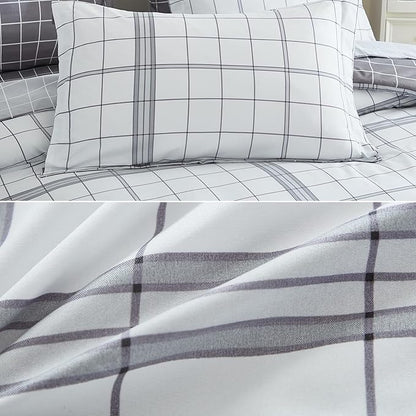 EMME Twin Comforter Set-Bed in A Bag Plaid, 5 Piece Bedding Sets with Black White Comforter, Sheets, Pillowcase&Sham,Soft Microfiber Down Alternative for All Season
