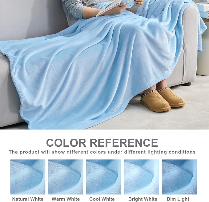 Hansleep Fleece Light Blue King Blanket, Super Soft Flannel Fuzzy Plush Cozy Blanket for All Seasons, Light Blue, King 90x108 Inches