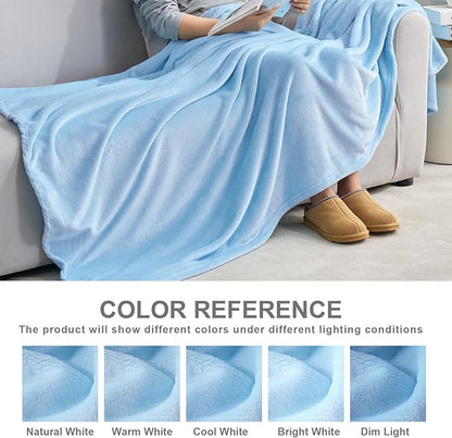Hansleep Fleece Light Blue King Blanket, Super Soft Flannel Fuzzy Plush Cozy Blanket for All Seasons, Light Blue, King 90x108 Inches