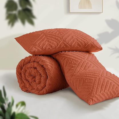 Andency Full Size Comforter Sets Burnt Orange, Boho Lightweight Full Bed Set, Terracotta Fluffy Bedding Set & Collections, 3 Pieces Rust Tufted Design (79x90Inches, 1 Comforter and 2 Pillow Shams)