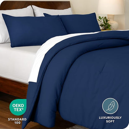 Bare Home Comforter Set - King Size - Ultra-Soft - Goose Down Alternative - Premium 1800 Series - All Season Warmth Comforter (King, Dark Blue)