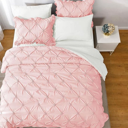 JOLLYVOGUE King Size Comforter Set 7 Pieces, Pink/Ivory Bed in a Bag Comforter Set for Bedroom, Beddding Sets with Comforter, Sheets,Ruffled Shams & Pillowcases