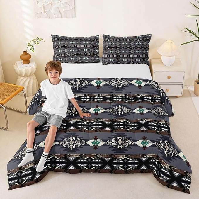 Erosebridal Western Boho Queen Comforter Set,Aztec Quilt,Ethnic Tribal Arrow Bedding Set Country Decor Western Duvet Insert,Western Room Decor for Bedroom Boho Living Room Decor,Southwestern Decor