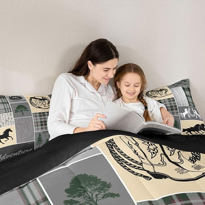 Erosebridal Kids Horse Comforter Set Twin, Western Cowboys Horseshoe Bedding Set Vintage Riding Boots Duvet Insert, Adventure Rustic Farmhouse Animal Quilt Cabin Lodge Bedroom Decor, 1 Pillow Case