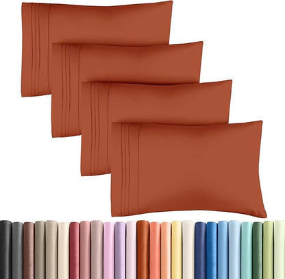 Queen Pillow Cases Set of 4 - Ultra Soft Hotel Quality Pillowcase Covers - Comfy, Cozy & Wrinkle Free - Shrink, Stain & Fade Resistant - Machine Washable Pillow Protectors - 4 Piece Set - Terracotta
