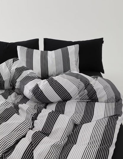 CLOTHKNOW Striped Full Size Comforter Sets 3Pcs Black and White Bedding Comforter Sets Cotton Comforter Full All Season Farmhosue Comforter with 2 Pillowcases