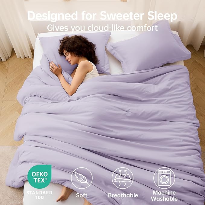 MUXHOMO Full Comforter Sets, All Season Ultra Soft Down Alternative Bedding - 3 Piece Lightweight Bed Set Includes 1 Comforter (82"x86") and 2 Pillow Shams (20"x26"), Lavender