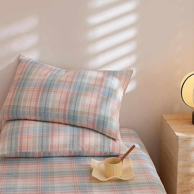 HighBuy Blue Gingham Comforter Set King Plaid Checkered Pattern Bedding Comforter Set 3 Pieces Grid Gingham Print Comforter Set 1 King Comforter with 2 Pillowcases Chic Modern Plaid Bedding