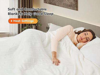 Electric Heated Blanket Full Size 72"×84", Luxurious Breathable Flannel with 4 Heat Settings, 10-Hour Auto Shut-Off & Overheat Protection, for Bed & Couch, Cozy Gift - White