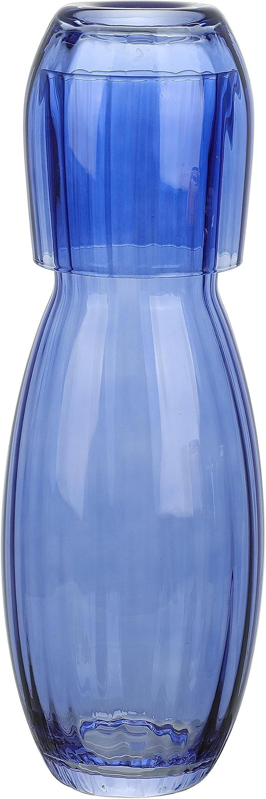 American Atelier 40 oz Bedside Water Carafe with Tumbler – 2-Piece Ribbed Glass Night Pitcher with Cup Lid for Nightstand, Guest Room & Office, Stylish & Durable Drinkware (Cobalt Blue)