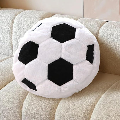 Soccer Pillow, 2 Pcs Plush Soccer Pillow Soft Fluffy Round Stuffed Sports Throw Pillows, Soccer Ball Shaped Decorative Throw Pillow for Sofa, Bedroom, Sports Room, Home Decor Gifts 15.7"