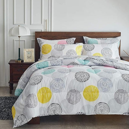 7 Pieces Comforter Sheet Set Queen Size Bed in a Bag Microfiber All Season Soft Colorful Dots Bedding Set (1 Comforter, 2 Pillow Shams, 1 Flat Sheet, 1 Fitted Sheet, 2 Pillowcases) Queen
