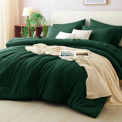 CozyLux King Comforter Set Emerald Green, 7 Pieces Bed in a Bag Bedding Comforter Set with Sheets, All Season Boho 7PC Bed Sets with Comforter, Fitted Sheets, Flat Sheets, Pillow Shams and Pillowcases