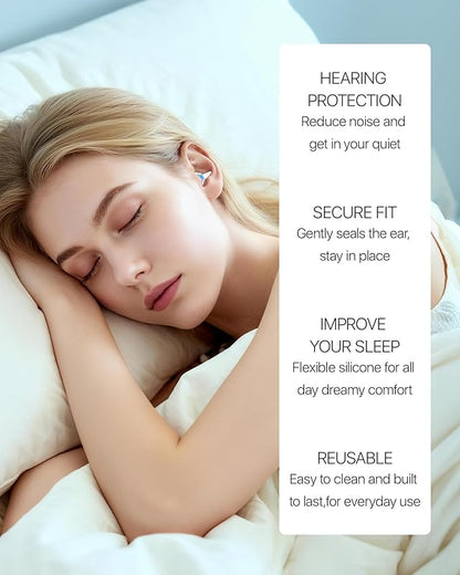 Ear Plugs for Sleeping, Comfy Reusable Earplugs for Sleep, Snoring, Deep Focus, Travel, Noise Sensitivity, Tinnitus Relief, Flexible Silicone Hearing Protection, 27dB Noise Reduction,BKBU