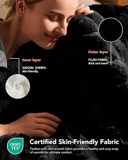 Homemate Heated Blanket Electric Throw - 50"x60" Heating Blanket Throw 4 Hours Auto-Off 10 Heat Levels Over-Heat Protection Luxury 800 GSM Faux Fur 200 GSM Sherpa ETL Certification