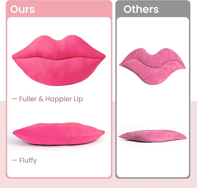 AELS 3D Large Lips Throw Pillows, Set of 2, Soft Decorative Love Pillows, Velvet Cute Pillow for Couch, Sofa, Bed, Living Room, Bedroom, Vivid Pink
