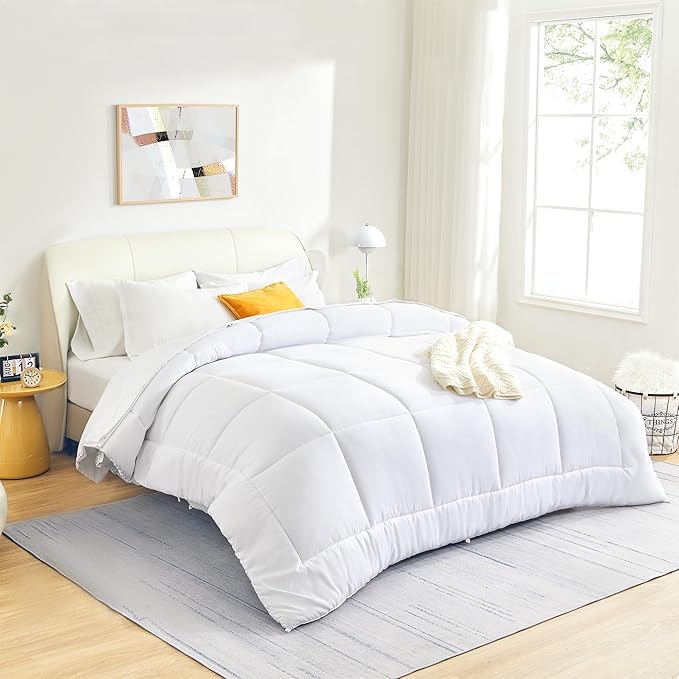 SLEEP ZONE Twin/Twin XL Size Comforter Set Duvet Insert, Down Alternative Reversible Comforter, Lightweight, Soft and Breathable Bedding All Season, Square Quilting White