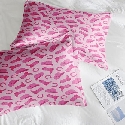 Comforter Set Full Size, Pink Cowboy Cowgirl 7 Pcs Bedding for Kids and Adults, Cute American Western Bed Sheet Sets with Fitted Sheet 2 Pillowcases & 2 Shams