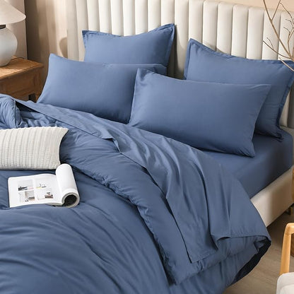 Litanika King Size Comforter Set Ocean Blue - 7 Pieces Bed in a Bag King Bedding Comforter Sets, Solid Lightweight Bed Set with Comforter, Sheets, Pillowcases & Shams