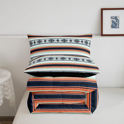 Erosebridal Boho Aztec Comforter Set Bohemian Stripes Bedding Set Toddler Size,Ethnic Tribal Mexican Style Bedding Comforter Sets for Kids Adults American Native Southwestern Quilt Duvet 2 Pcs